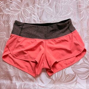 lululemon athletica Run Speed Short Coral Shorts with Dark Gray Waistband -.4